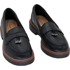Clarks Westlynn Bella Lug Sole Loafer Black Leather Women's US 7.5M